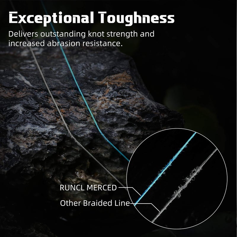 RUNCL Braided Fishing Line Merced, 4 Strands Braided Line - Proprietary Weaving Tech, Thin-Coating Tech, Stronger, Smoother - Fishing Line for Freshwater Saltwater (Blue, 30LB(13.6kgs), 1000yds) - Image 4